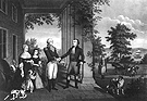 Lafayette’s departure from Mount Vernon 1784, showing Washington with his family and dogs